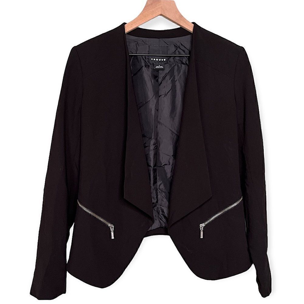 Trouvé Women’s Draped Collar‎ Blazer Jacket with Pockets in Black Size Small